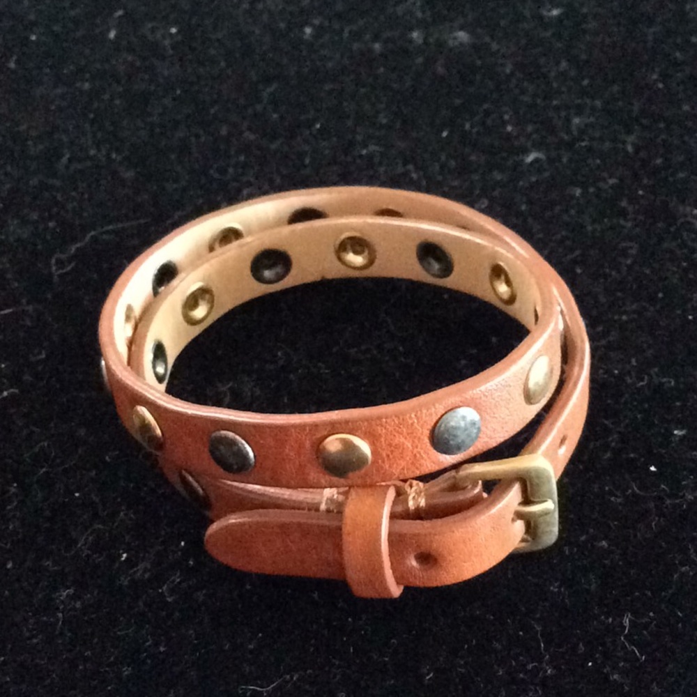 Leather wraparound bracelet with studs